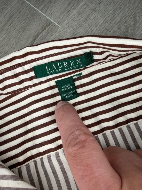 Lauren Ralph Lauren Striped Button Down Shirt Brown White Cotton Sz L - Picture 4 of 8
